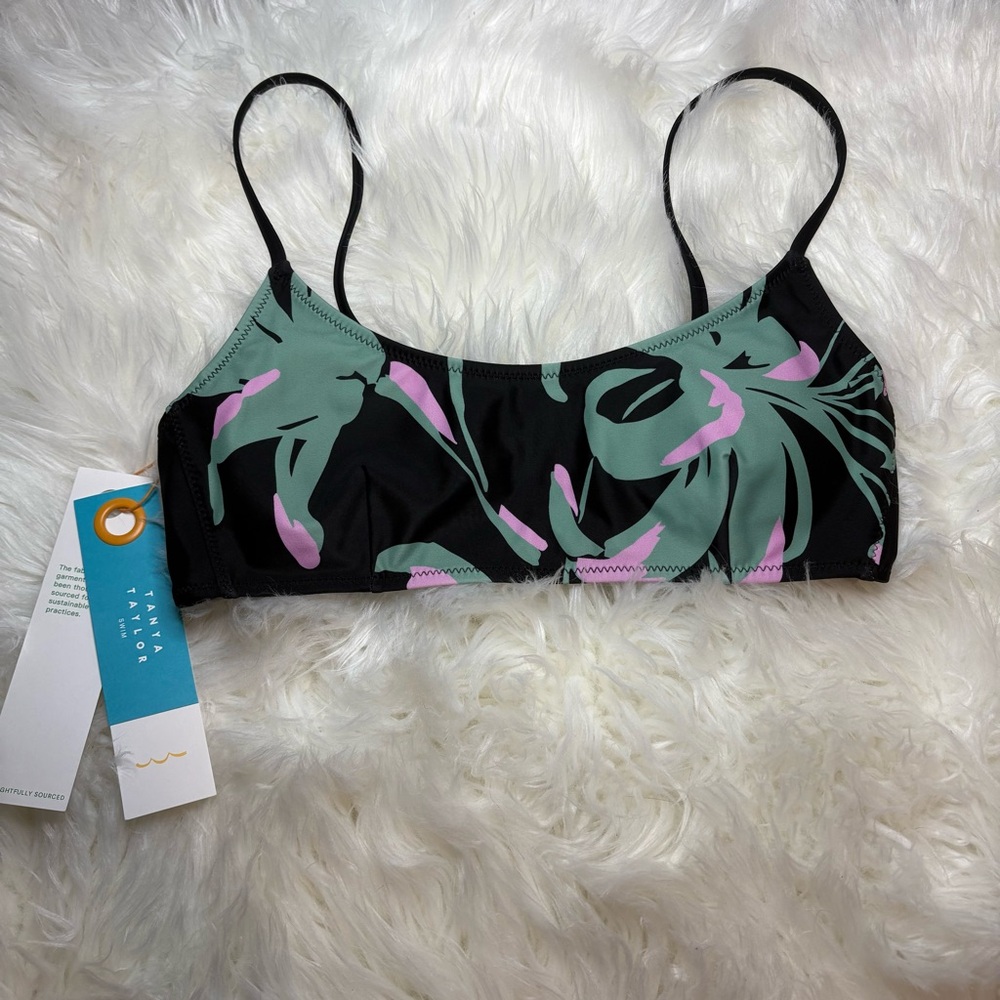 NWT Tanya Taylor Swim Black Tropical Print Swim Top